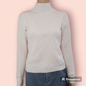 Club Monaco White Cable Front Turtle Neck Sweater
